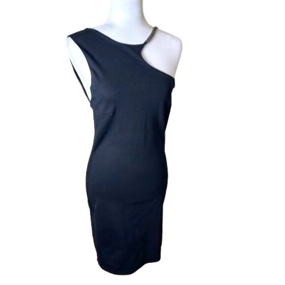 TopShop Chain Detail Asymmetrical Neck Bodycon Sheath Dress Size 8 Knit - Picture 1 of 13